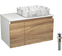 Комплект Bauedge тумба Bau Dream Blackwood 80, 1 ящик, дверца, раковина прямоугольная BAU Hotel 48х37, мрамор, выпуск клик клак, белый BD3024