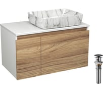 Комплект Bauedge тумба Bau Dream Blackwood 80, 1 ящик, дверца, раковина прямоугольная BAU Hotel 48х37, мрамор, выпуск клик клак, черный BD3025