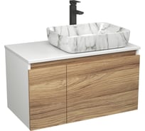 Комплект Bauedge тумба Bau Dream Blackwood 80, 1 ящик, дверца, раковина прямоугольная BAU Hotel 48х37, мрамор, смеситель Hotel Stil, черный матовый BD3023