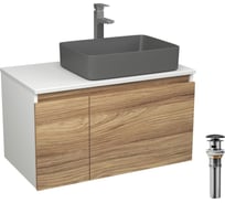 Комплект Bauedge тумба Bau Dream Blackwood 80, 1 ящик, дверца, раковина прямоугольная BAU Hotel 48х37, темно-серая матовая, смеситель Hotel Stil, нерж. сталь BD3047