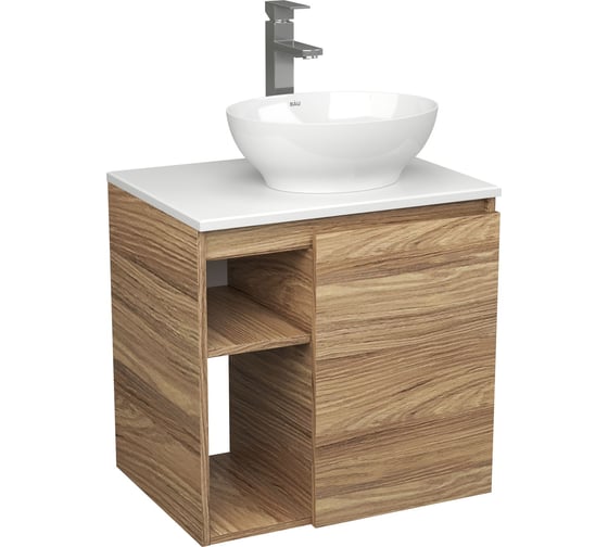 Тумба Bauedge Bau Dream Blackwood 60 правая, раковина BAU Nimb 41х33, смеситель для раковины высокий Hotel Still, нержавеющая сталь SD3275 1