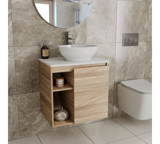 Тумба Bauedge Bau Dream Blackwood 60 правая, раковина BAU Nimb 41х33, смеситель для раковины высокий Hotel Still, нержавеющая сталь SD3275