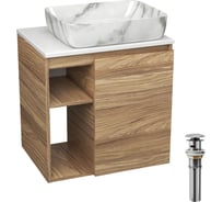 Тумба Bauedge Bau Dream Blackwood 60 правая, раковина BAU Hotel 51х39, мрамор, выпуск клик клак, хром SD3262