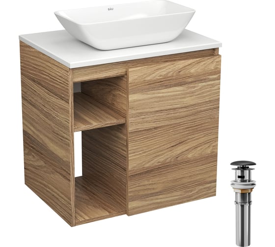 Тумба Bauedge Bau Dream Blackwood 60 правая, раковина BAU Spectrum mini 47х24 выпуск клик клак, черный SD3210
