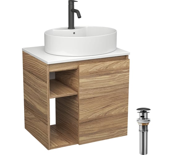 Тумба Bauedge Bau Dream Blackwood 60 правая, раковина BAU Nimb 51х41 белая, смеситель Hotel Dream Black, нерж. сталь, черный, выпуск клик клак черный SD3352 1