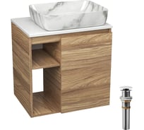 Тумба Bauedge Bau Dream Blackwood 60 правая, раковина BAU Hotel 51х39, мрамор, выпуск клик клак, белый SD3263