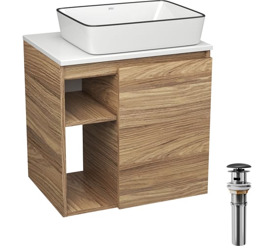 Тумба Bauedge Bau Dream Blackwood 60 правая, раковина BAU Hotel Black Rand 48х37, выпуск клик клак, черный SD3246