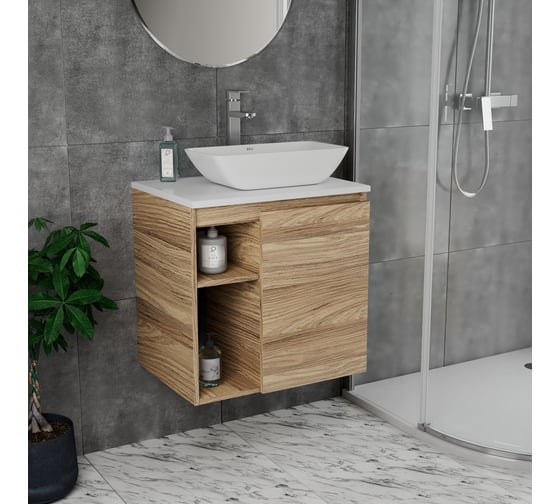 Тумба Bauedge Bau Dream Blackwood 60 правая, раковина BAU Spectrum mini 47х24 смеситель для раковины высокий Hotel Still, нержавеющая сталь SD3212