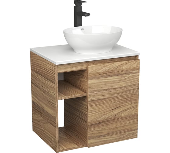 Тумба Bauedge Bau Dream Blackwood 60 правая, раковина BAU Nimb 41х33, смеситель для раковины высокий Hotel Black, черный SD3274