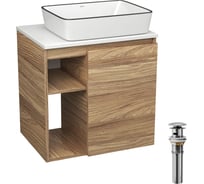 Тумба Bauedge Bau Dream Blackwood 60 правая, раковина BAU Hotel Black Rand 48х37, выпуск клик клак, хром SD3244