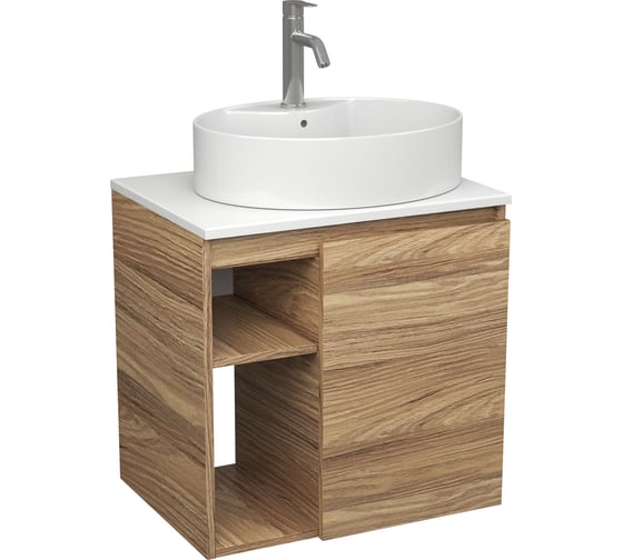 Тумба Bauedge Bau Dream Blackwood 60 правая, раковина BAU Nimb 51х41 белая, смеситель Hotel Dream, нерж. сталь SD3342 1