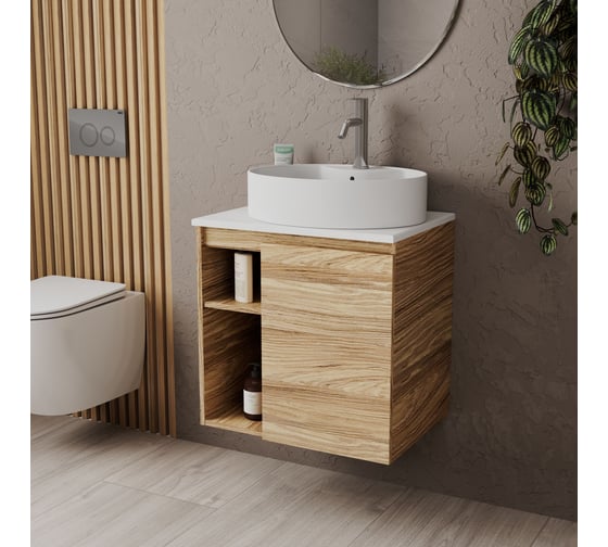 Тумба Bauedge Bau Dream Blackwood 60 правая, раковина BAU Nimb 51х41 белая, смеситель Hotel Dream, нерж. сталь SD3342