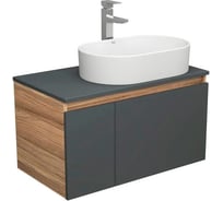 Тумба Bauedge Bau Dream Blackwood 80 графит, 1 ящик, дверца, раковина овальная BAU Nimb 55х35, смеситель Hotel Stil, нерж. сталь BD2926