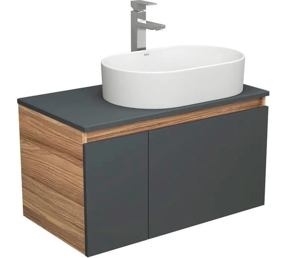 Тумба Bauedge Bau Dream Blackwood 80 графит, 1 ящик, дверца, раковина овальная BAU Nimb 55х35, смеситель Hotel Stil, нерж. сталь BD2926 1