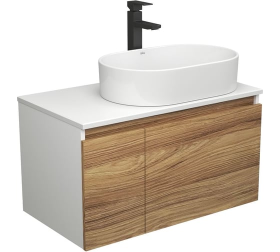 Тумба Bauedge Bau Dream Blackwood 80, 1 ящик, дверца, раковина овальная BAU Nimb 55х35, смеситель Hotel Stil, черный матовый BD2917
