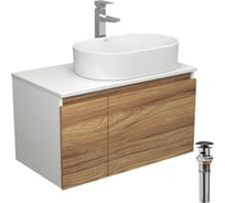 Тумба Bauedge Bau Dream Blackwood 80, 1 ящик, дверца, раковина овальная BAU Nimb 55х35, смеситель Hotel Stil, нерж. сталь, выпуск клик клак, черный BD2921