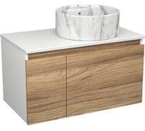 Тумба подвесная под раковину Bauedge Bau Dream Blackwood 80, 1 ящик, дверца слева, раковина круглая накладная BAU Element D41, мрамор BD2969