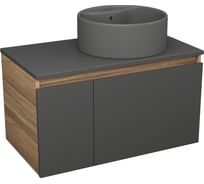 Тумба подвесная под раковину Bauedge Bau Dream Blackwood графит 80, 1 ящик, дверца слева, раковина круглая накладная BAU Element D41 BD2877