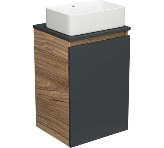 Тумба с раковиной Bauedge Bauedge (тумба Bau Dream Blackwood 40, графит + раковина санфаянс накладная прямоугольная BAU Hotel mini 37x23) BD1926