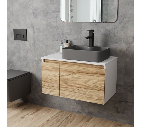 Комплект Bauedge тумба Bau Dream Blackwood 80, раковина BAU Cerama 48х37, темно-серая, смеситель Hotel Black, черный матовый BD2838