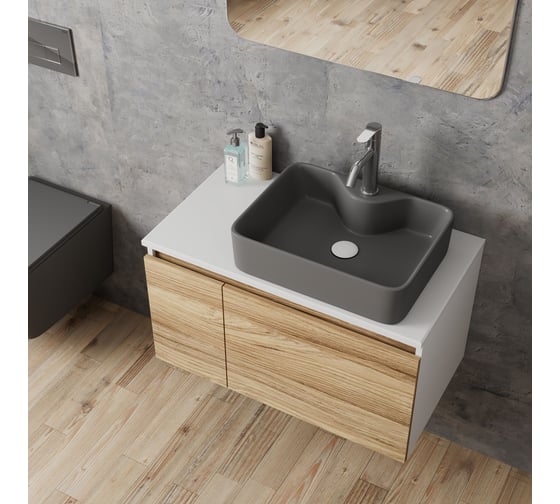 Комплект Bauedge тумба Bau Dream Blackwood 80, раковина BAU Cerama 48х37, темно-серая, смеситель Hotel Dream, нерж. сталь, выпуск клик клак белый BD2848