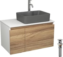 Комплект Bauedge тумба Bau Dream Blackwood 80, раковина BAU Cerama 48х37, темно-серая, смеситель Hotel Dream, нерж. сталь, выпуск клик клак хром BD2847