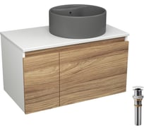 Комплект Bauedge тумба Bau Dream Blackwood 80, раковина круглая BAU Element D41, темно-серая, выпуск клик клак белый BD2827