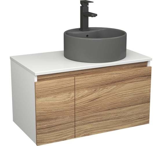 Комплект Bauedge тумба Bau Dream Blackwood 80, раковина круглая BAU Element D41, темно-серая, смеситель Hotel Black, черный матовый BD2824 1