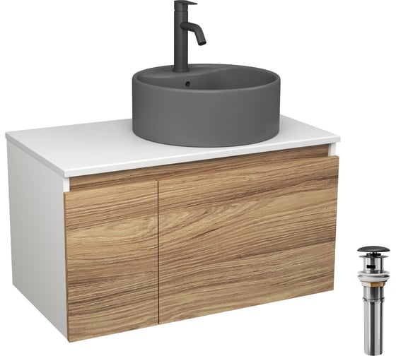 Комплект Bauedge тумба Bau Dream Blackwood 80, раковина круглая BAU Element D41, темно-серая, смеситель Hotel Dream, черный выпуск клик клак черный BD2835 1
