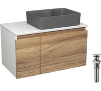 Комплект Bauedge тумба Bau Dream Blackwood 80, раковина BAU Cerama 48х37, темно-серая, выпуск клик клак хром BD2843