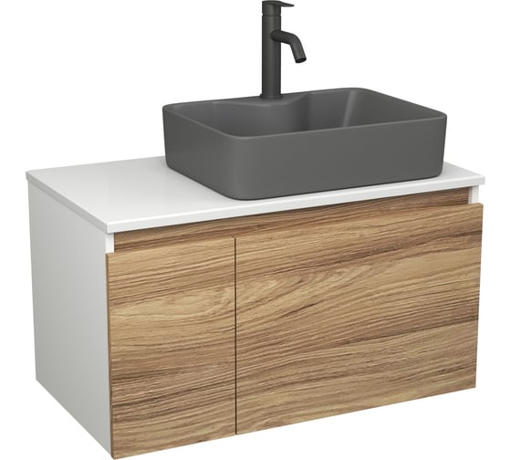 Комплект Bauedge тумба Bau Dream Blackwood 80, раковина BAU Cerama 48х37, темно-серая, смеситель Hotel Dream Black, черный матовый BD2840