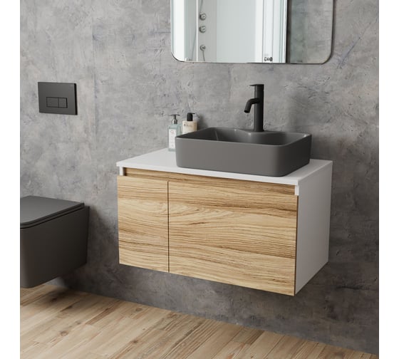 Комплект Bauedge тумба Bau Dream Blackwood 80, раковина BAU Cerama 48х37, темно-серая, смеситель Hotel Dream Black, черный матовый BD2840