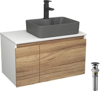 Комплект Bauedge тумба Bau Dream Blackwood 80, раковина BAU Cerama 48х37, темно-серая, смеситель Hotel Black, черный матовый, выпуск клик клак черный BD2846