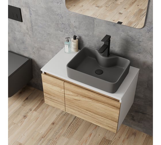 Комплект Bauedge тумба Bau Dream Blackwood 80, раковина BAU Cerama 48х37, темно-серая, смеситель Hotel Black, черный матовый, выпуск клик клак черный BD2846