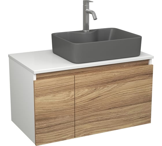 Комплект Bauedge тумба Bau Dream Blackwood 80, раковина BAU Cerama 48х37, темно-серая, смеситель Hotel Dream, нерж. сталь BD2839