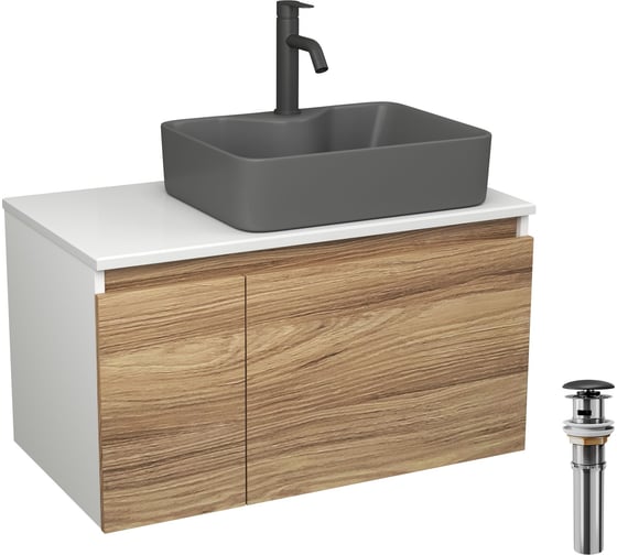 Комплект Bauedge тумба Bau Dream Blackwood 80, раковина BAU Cerama 48х37, темно-серая, смеситель Hotel Dream, черный выпуск клик клак черный BD2849 1