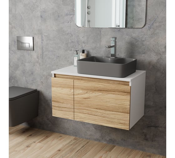 Комплект Bauedge тумба Bau Dream Blackwood 80, раковина BAU Cerama 48х37, темно-серая, смеситель Hotel Stil, нерж. сталь BD2837