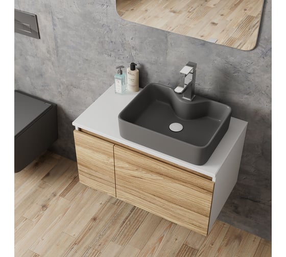 Комплект Bauedge тумба Bau Dream Blackwood 80, раковина BAU Cerama 48х37, темно-серая, смеситель Hotel Stil, нерж. сталь, выпуск клик клак белый BD2845
