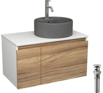 Комплект Bauedge тумба Bau Dream Blackwood 80, раковина круглая BAU Element D41, темно-серая, смеситель Hotel Dream, нерж. сталь, выпуск клик клак хром BD2833