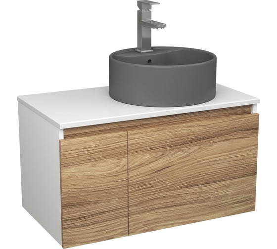 Комплект Bauedge тумба Bau Dream Blackwood 80, раковина круглая BAU Element D41, темно-серая, смеситель Hotel Stil, нерж. сталь BD2823