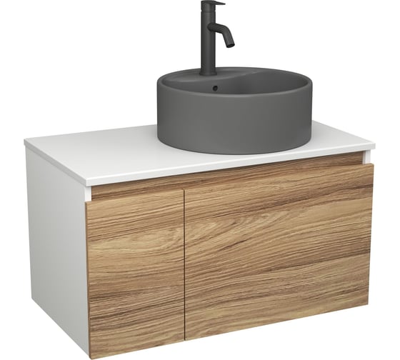 Комплект Bauedge тумба Bau Dream Blackwood 80, раковина круглая BAU Element D41, темно-серая, смеситель Hotel Dream Black, черный матовый BD2826 1