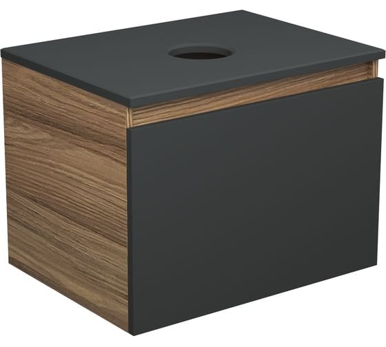 Тумба с раковиной Bauedge Bauedge (тумба подвесная Bau Dream Blackwood 60, графит + раковина санфаянс накладная прямоугольная BAU Hotel Black Rand 48х37) BD2036