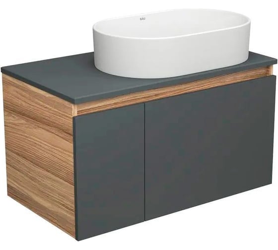 Тумба с раковиной Bauedge Bauedge (тумба подвесная Bau Dream Blackwood 80, графит + раковина санфаянс накладная овальная BAU Nimb 56х36) BD2254