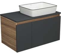 Тумба с раковиной Bauedge Bauedge (тумба подвесная Bau Dream Blackwood 80, графит + раковина санфаянс накладная прямоугольная BAU Hotel Black Rand 48х37) BD2214