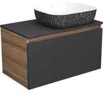Тумба с раковиной Bauedge Bau Dream Blackwood 80, графит + раковина санфаянс накладная BAU Stil Black White 50х40 BD2234