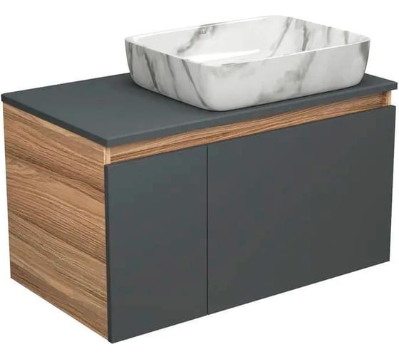 Тумба с раковиной Bauedge Bauedge (тумба подвесная Bau Dream Blackwood 80, графит + раковина санфаянс накладная прямоугольная BAU Hotel 48х37) BD2264