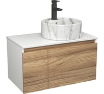 Комплект Bauedge тумба Bau Dream Blackwood 80, раковина круглая накладная BAU Element D41, мрамор, смеситель Hotel Black, черный матовый BD2971
