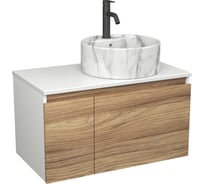 Комплект Bauedge тумба Bau Dream Blackwood 80, раковина круглая накладная BAU Element D41, мрамор, смеситель Hotel Dream Black, черный матовый BD2973