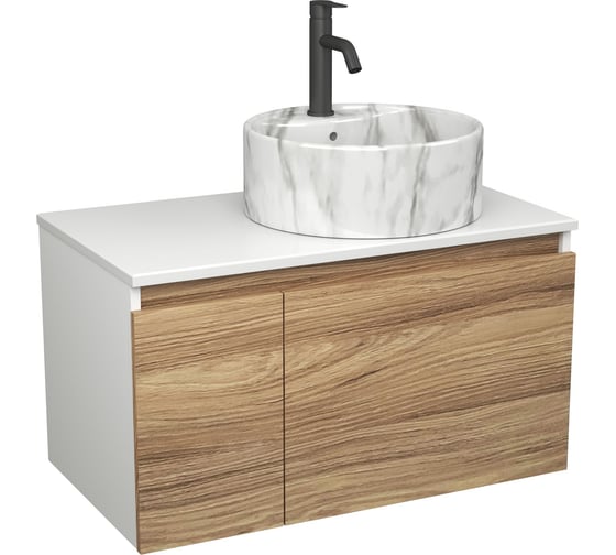 Комплект Bauedge тумба Bau Dream Blackwood 80, раковина круглая накладная BAU Element D41, мрамор, смеситель Hotel Dream Black, черный матовый BD2973