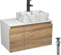 Комплект Bauedge тумба Bau Dream Blackwood 80, раковина прямоугольная BAU Cerama 48х37, мрамор, смеситель Hotel Black, черный матовый, выпуск клик клак черны BD3007